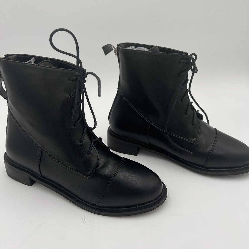 Black Lace-up Combat Boots Ankle Booties for Women